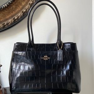 Like New Coach Black Color Croc print Satchel Large Bag Leather Tote Purse